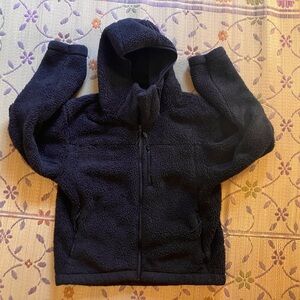 Uniqlo Black Fluffy Yarn Full Zip Fleece with Hood -Women’s Medium-Cozy Classic